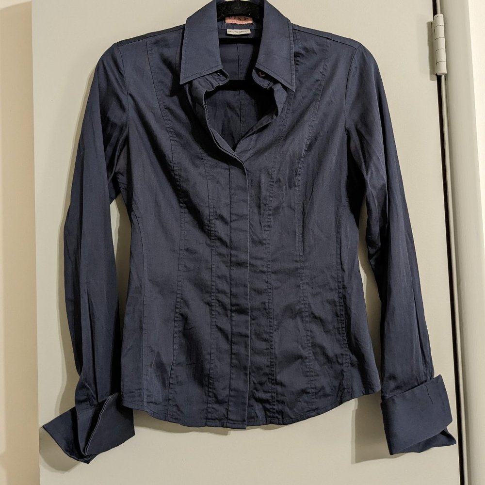 Navy Slim Fit Stretch Button Down Shirt